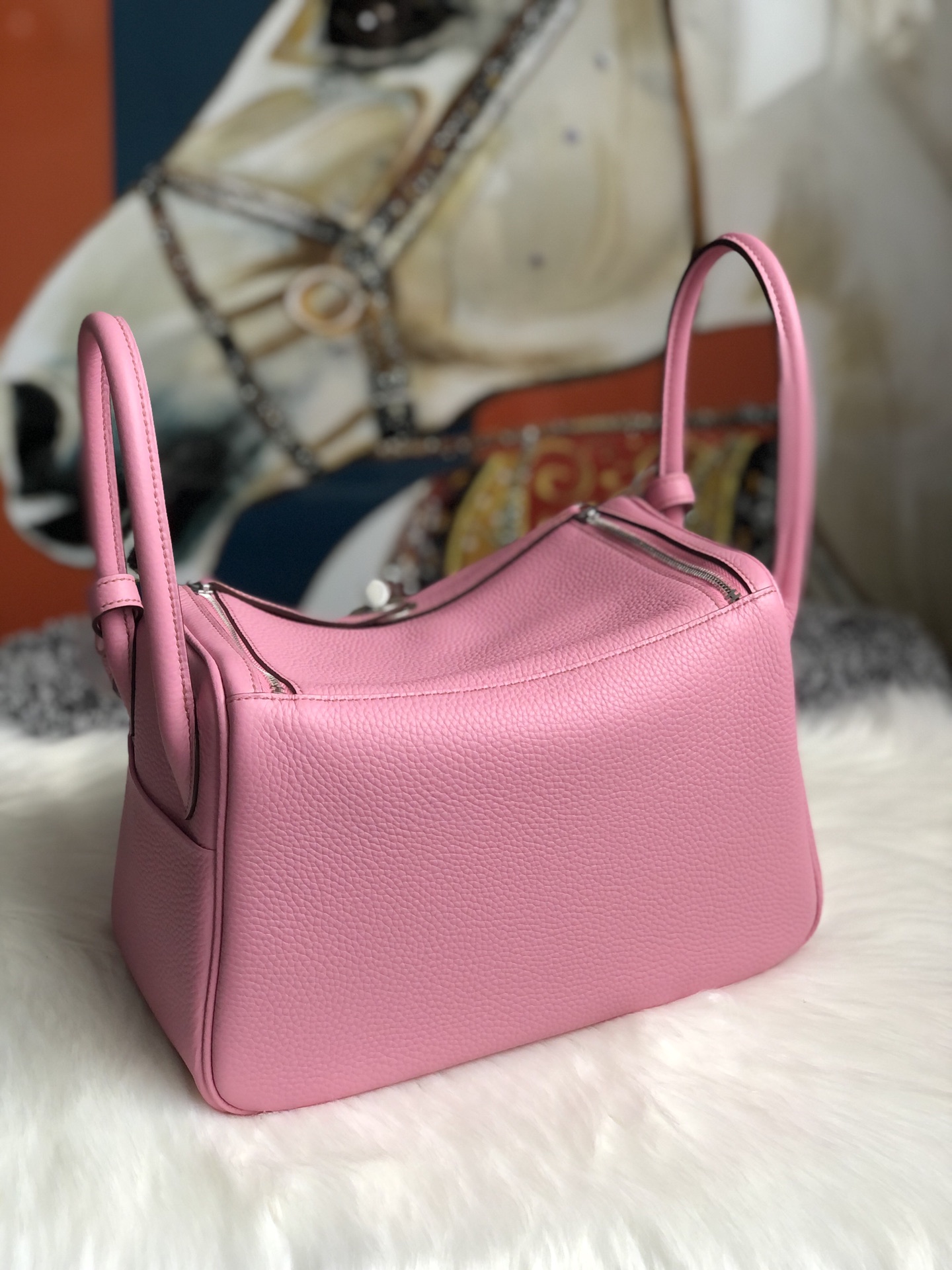 에르메스 린디백26 핑크 은장 소가죽